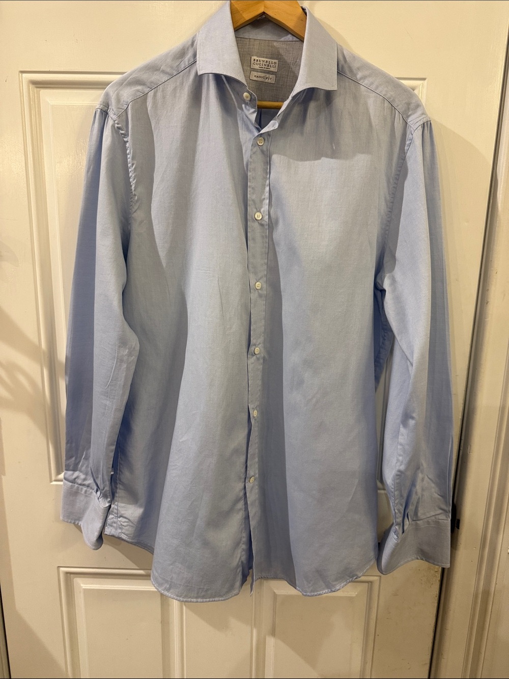 Brunello Cucinelli Pale Blue Men’s Dress Shirt with Spread Collar